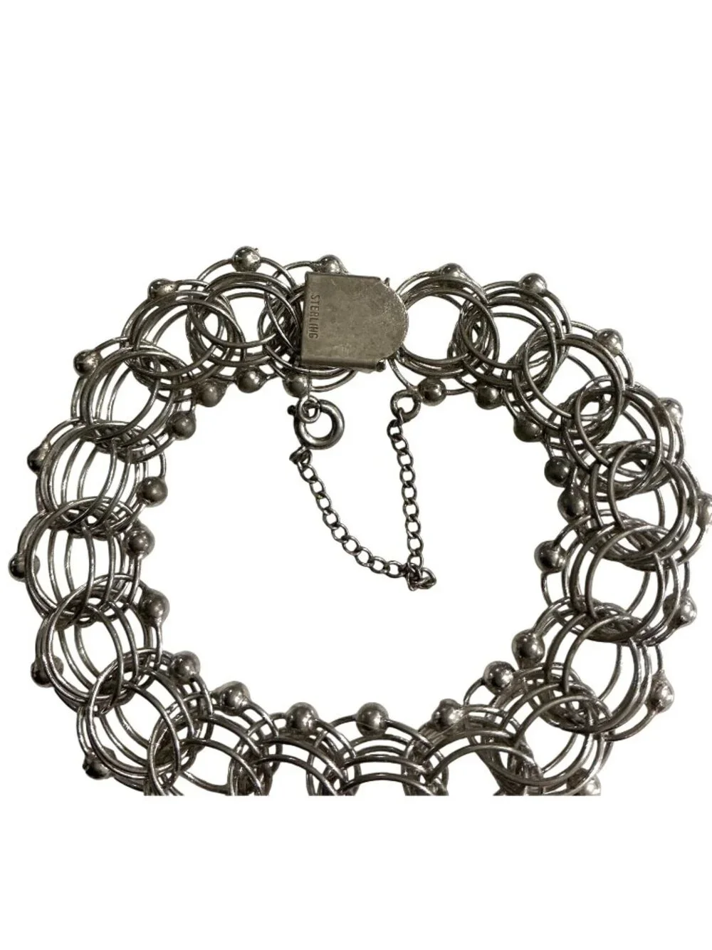 Vintage Rare  Sterling Silver Chain Mail  Bold Statement Bracelet  Safety Chain